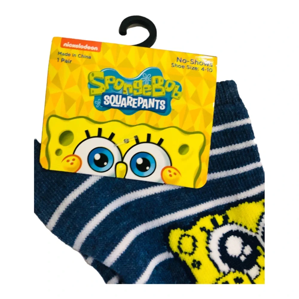 2‎ pairs Nickelodeon Spongebob Squarepants blue white striped no show socks FREE
